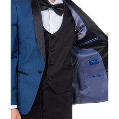 New Perry Ellis Boys Indigo Tuxedo Set, Solid 5-Piece Black Shawl Collar - Men's Tuxedo USA