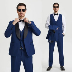 Stacy Adams 3pc Tuxedo Shawl Lapel, Blue Indigo - Men's Tuxedo USA