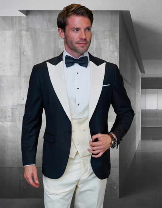 Mens Ivory 3 PC Modern Fit Tuxedo