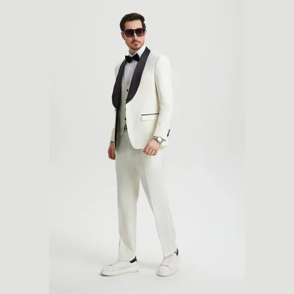 Stacy Adams 3pc Tuxedo Shawl Lapel, Off-White Ivory - Men's Tuxedo USA