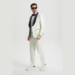 Stacy Adams 3pc Tuxedo Shawl Lapel, Off-White Ivory - Men's Tuxedo USA