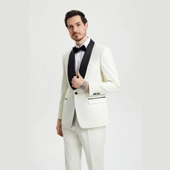 Stacy Adams 3pc Tuxedo Shawl Lapel, Off-White Ivory - Men's Tuxedo USA