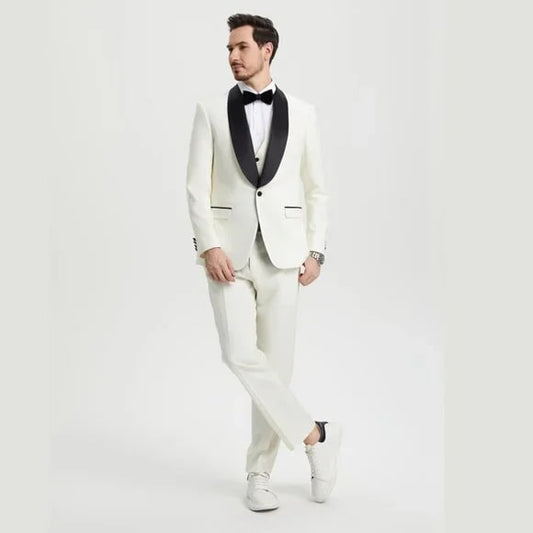 Stacy Adams 3pc Tuxedo Shawl Lapel, Off-White Ivory - Men's Tuxedo USA