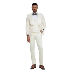 2024 Ivory Paisley 3pc Men's Suit Tuxedo by Tazzio - Men's Tuxedo USA