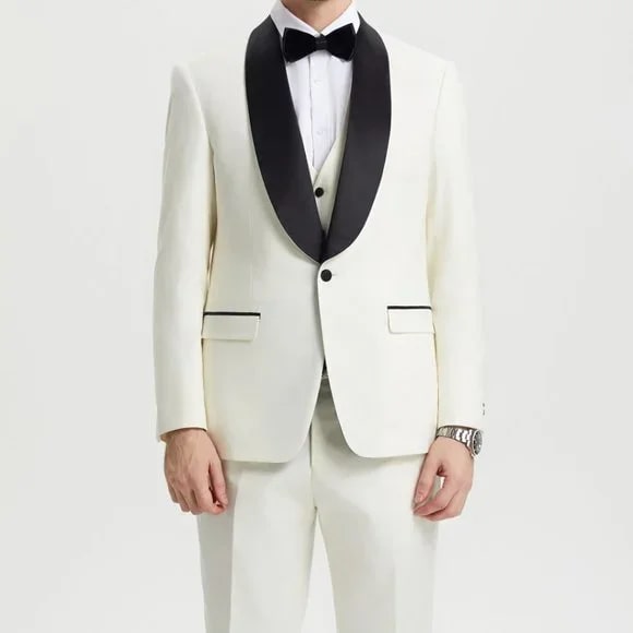 Stacy Adams 3pc Tuxedo Shawl Lapel, Off-White Ivory - Men's Tuxedo USA