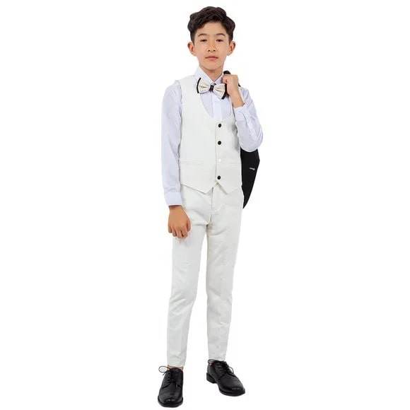 New Stacy Adams Boys Ivory Tuxedo Set, 5-Piece Black Shawl Collar - Men's Tuxedo USA