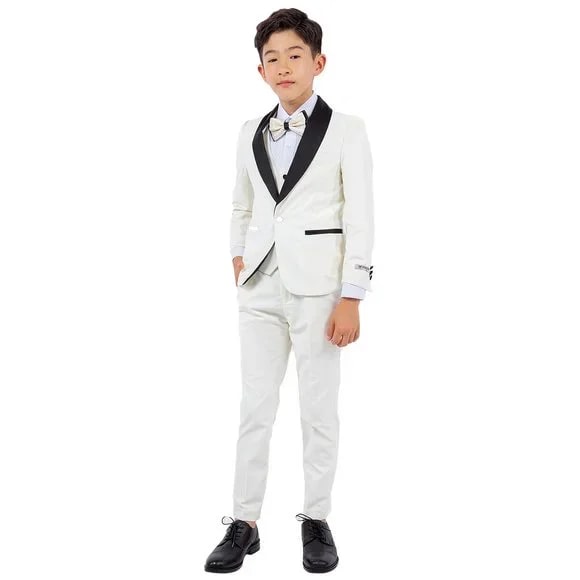 New Stacy Adams Boys Ivory Tuxedo Set, 5-Piece Black Shawl Collar - Men's Tuxedo USA