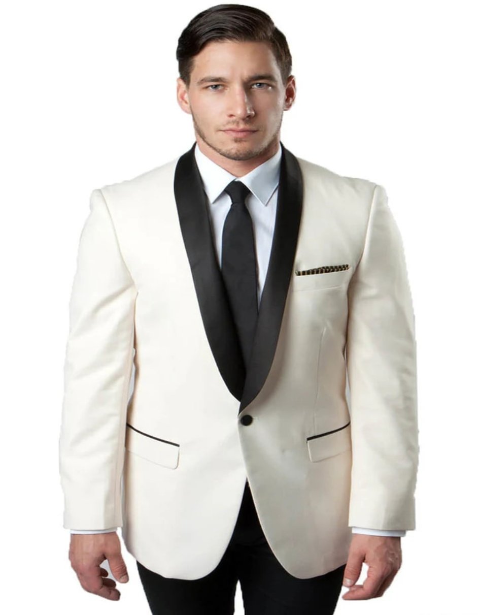 Men's One Button Shawl Lapel Ivory and Black Dinner Jacket - Men's Tuxedo USA