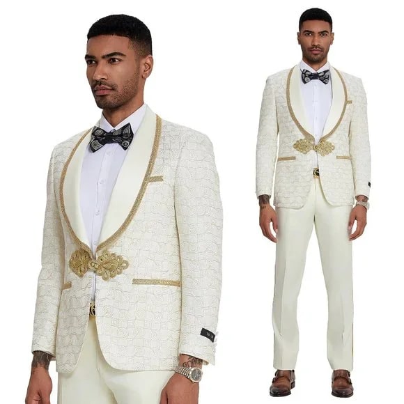 2024 Ivory and Gold 2pc Men's Suit by Tazzio - Men's Tuxedo USA