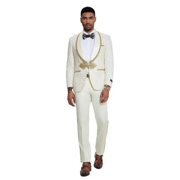 2024 Ivory and Gold 2pc Men's Suit by Tazzio - Men's Tuxedo USA