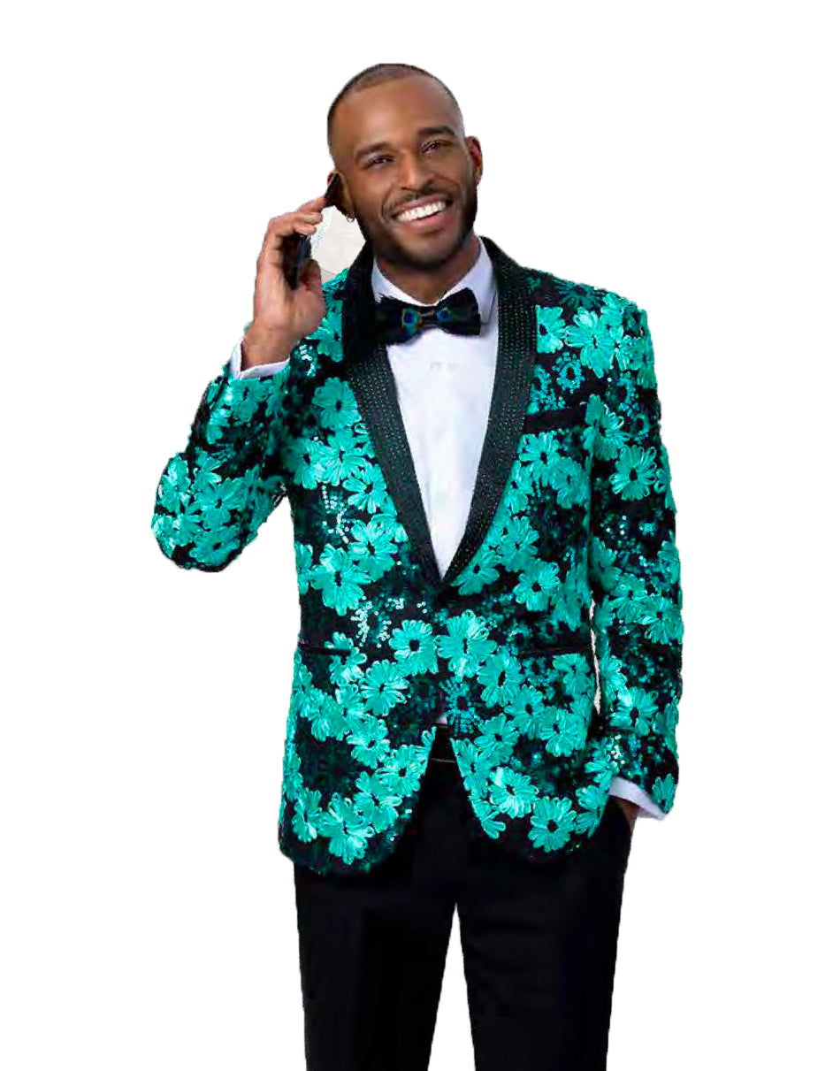 Mens Paisley Black & Green Sequin Blazer - Men's Tuxedo USA