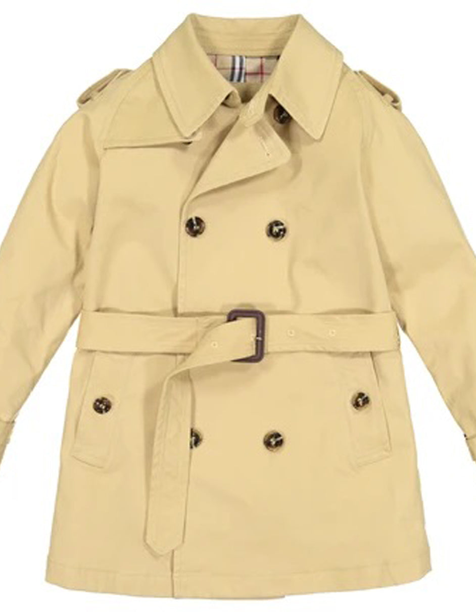 Little Boys and Toddlers Belted Double Breasted Trench Coat in Khaki - Men's Tuxedo USA