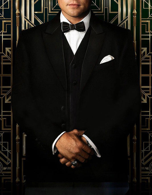 Mens Great Gatsby | Leonardo Dicaprio Vested Tuxedo in Black - Men's Tuxedo USA