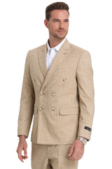 Tan Suits For Wedding - Tan Groomsmen Suits - Tan Pin-Stripe Tuxedo - Men's Tuxedo USA