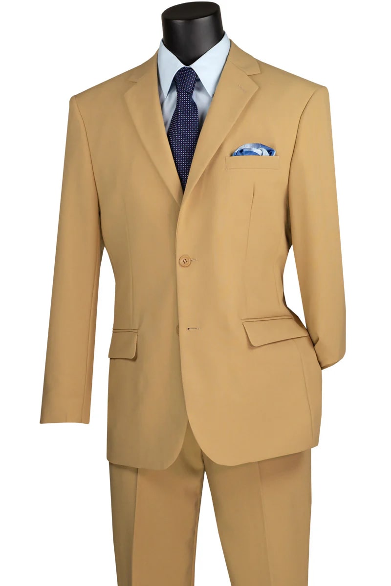 Mens 2 Button Classic Poplin Suit in Khaki - Men's Tuxedo USA