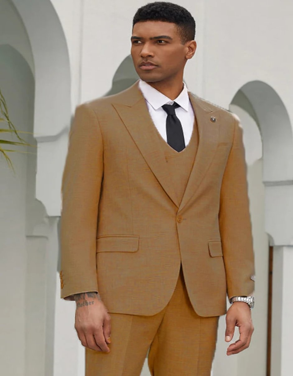 Mens Khaki Color Tuxedo - Mens Stacy Adams One Button Summer Khaki Double Breasted Suit - Men's Tuxedo USA