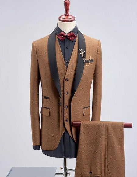 Men's Khaki - Latte - Bronze - Light Brown Shawl Lapel Tuxedos Suit - Wedding Tuxedo - Men's Tuxedo USA