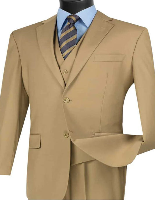 Mens Khaki Color Tuxedo - Mens Basic Two Button Vested Khaki Suit - Men's Tuxedo USA