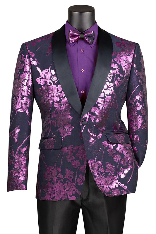 Men's Shiny Foil Floral Paisley Prom & Wedding Tuxedo Jacket in Purple Lavender - Men's Tuxedo USA