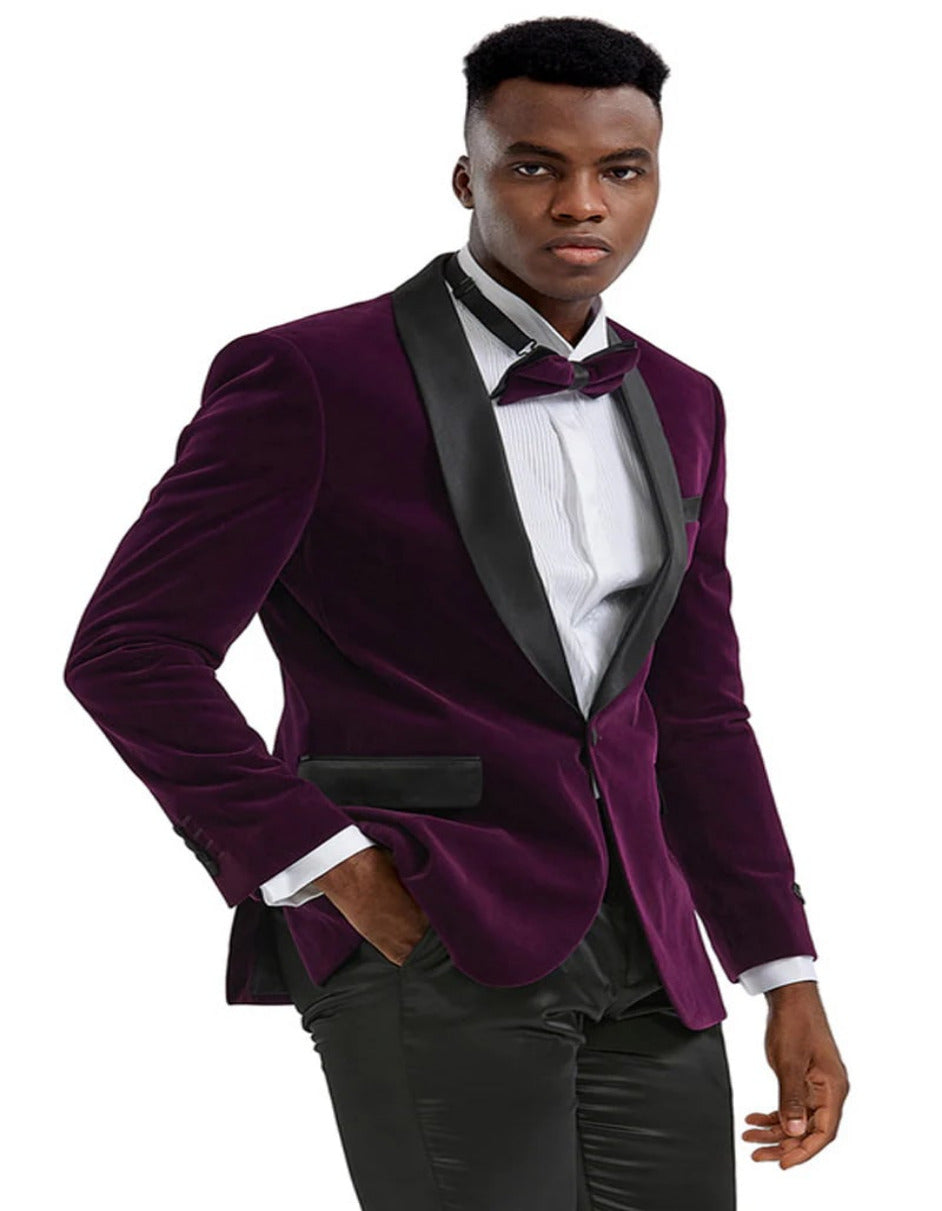 Men's Slim Fit Shawl Lapel Velvet Wedding & Prom Tuxedo Jacket in Purple - Men's Tuxedo USA