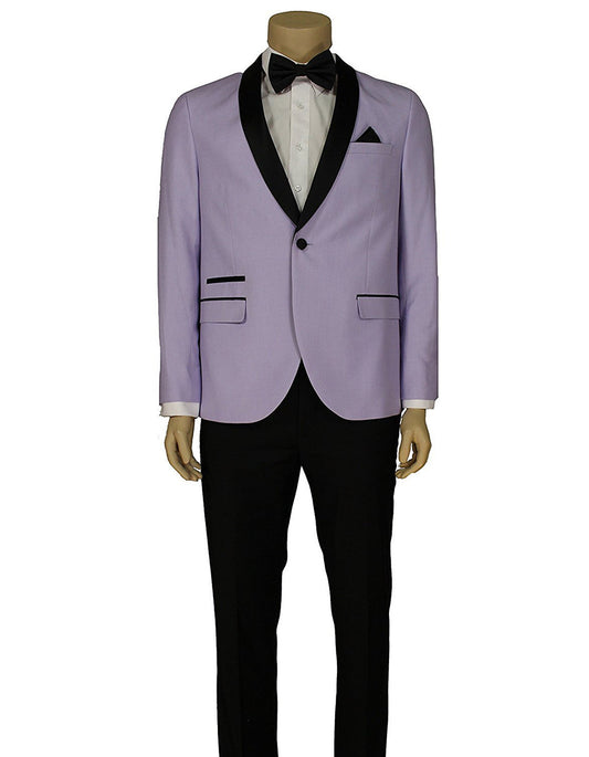 Mens Slim Fit 1 Button Shawl Lapel Prom Tuxedo in Lavender - Men's Tuxedo USA