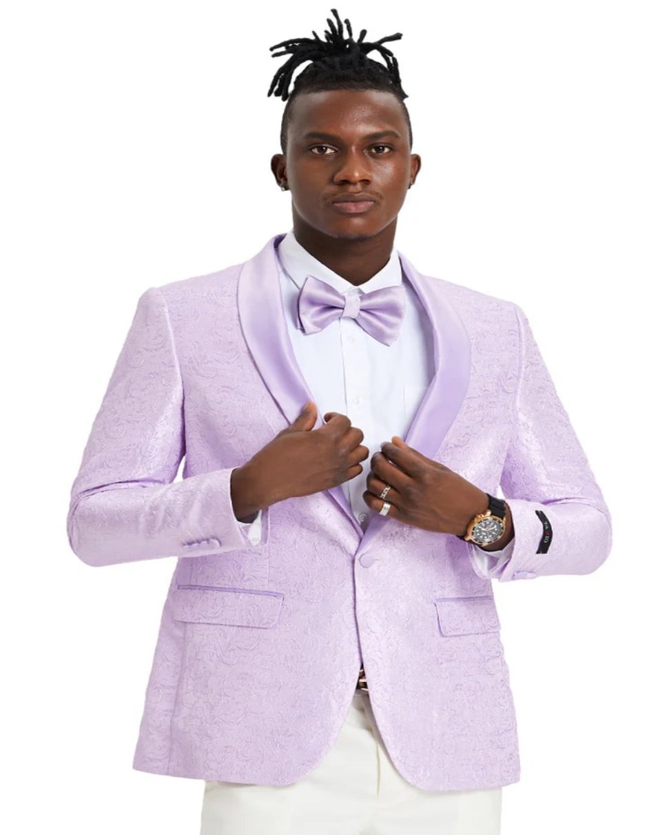 Mens Slim Fit Wedding & Prom Tonal Paisley Lavender Tuxedo Jacket - Men's Tuxedo USA