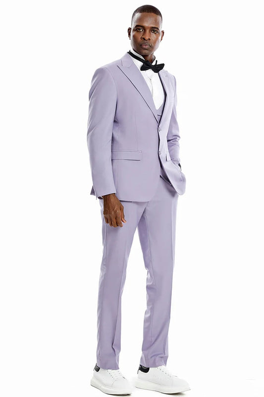 Men's Two Button Vested Peak Lapel Pastel Wedding & Prom Lavender Suit - Men's Tuxedo USA