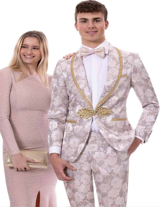 Mens Khaki Color Tuxedo - Mens Slim Fit Two Piece Lavender Paisley Prom Smoking Jacket Tuxedo - Men's Tuxedo USA