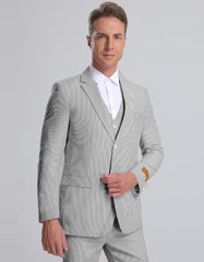 Mens Vested Summer Seersucker Suit in Black Pinstripe - Men's Tuxedo USA