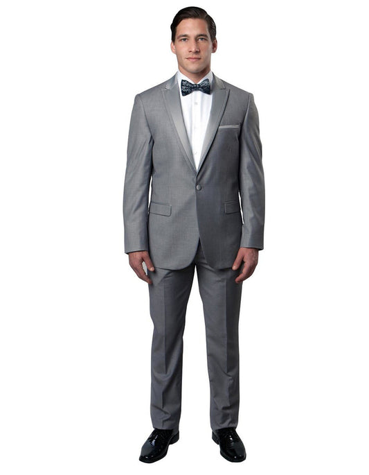 Mens Modern Wool Peak Trim Prom Tuxedo in Light Grey - Men's Tuxedo USA