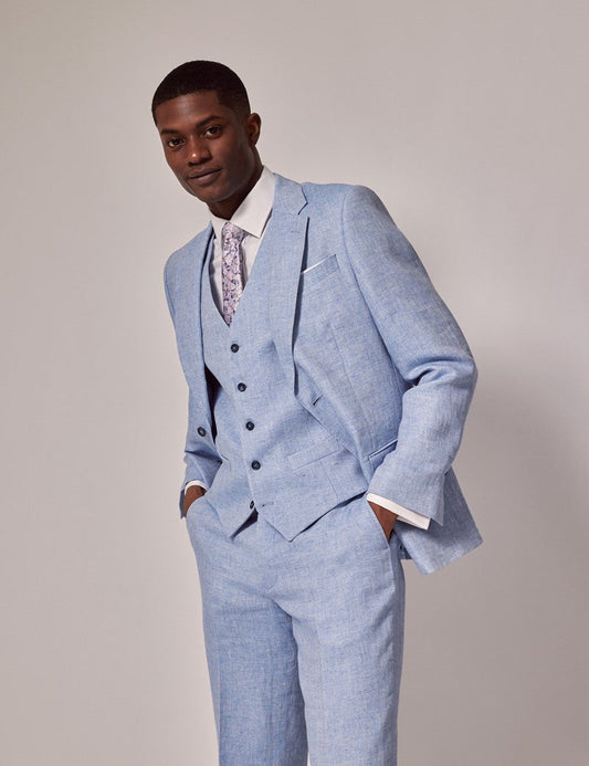 Mens Linen Suit For Beach Wedding - Summer  Suit in Light Blue - Men's Tuxedo USA