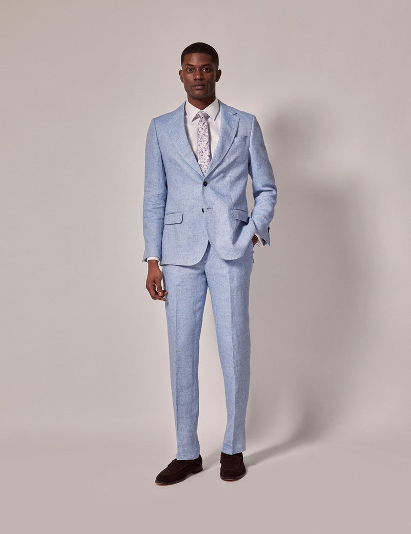 Mens Linen Suit For Beach Wedding - Summer  Suit in Light Blue Herringbone - Men's Tuxedo USA