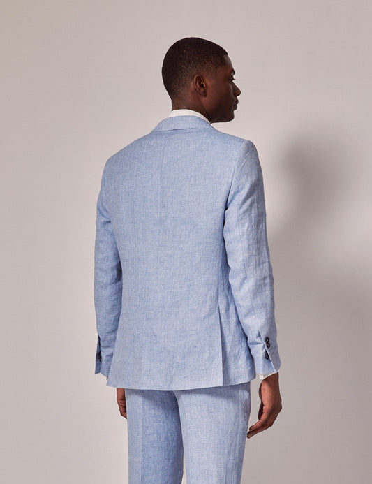 Mens Linen Suit For Beach Wedding - Summer  Suit in Light Blue Herringbone - Men's Tuxedo USA