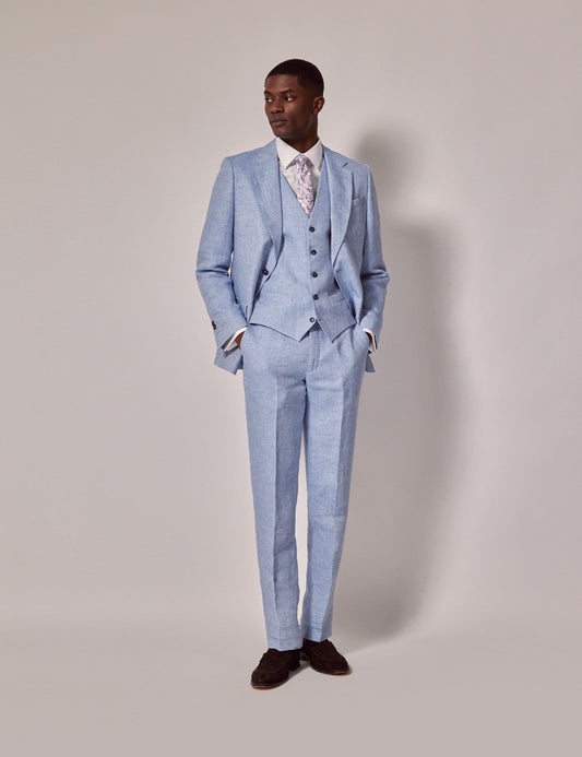 Mens Linen Suit For Beach Wedding - Summer  Suit in Light Blue - Men's Tuxedo USA