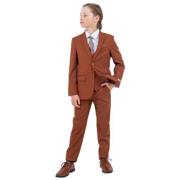 Exclusive Stacy Adams 5pc Boys Suit Slim-Fit, Light Brown - Men's Tuxedo USA