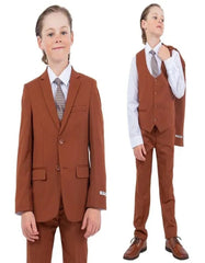 Exclusive Stacy Adams 5pc Boys Suit Slim-Fit, Light Brown - Men's Tuxedo USA