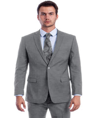 Light Grey Suit - Silver Gray Suit For Wedding - Men's Slim Fit Double Breasted Glen Light Grey Plaid Suit - Men's Tuxedo USA