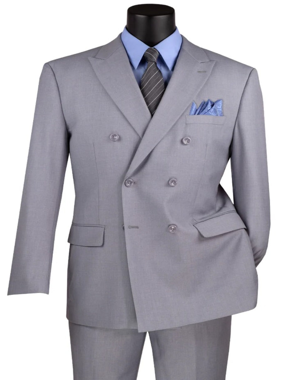 Light Grey Suit - Silver Gray Suit For Wedding - Mens Classic Double Breasted Light Grey Suit - Men's Tuxedo USA