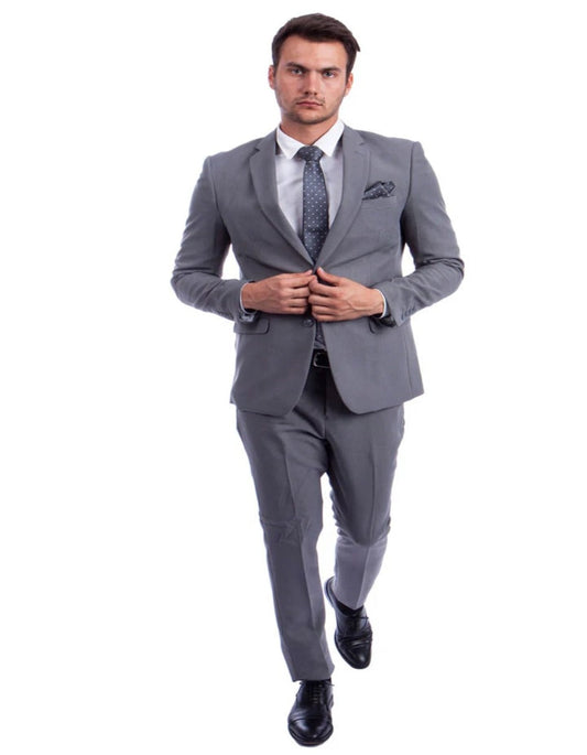 Light Grey Suit - Silver Gray Suit For Wedding - Men's Two Button Hybrid Fit Basic Business Light Grey Suit - Men's Tuxedo USA