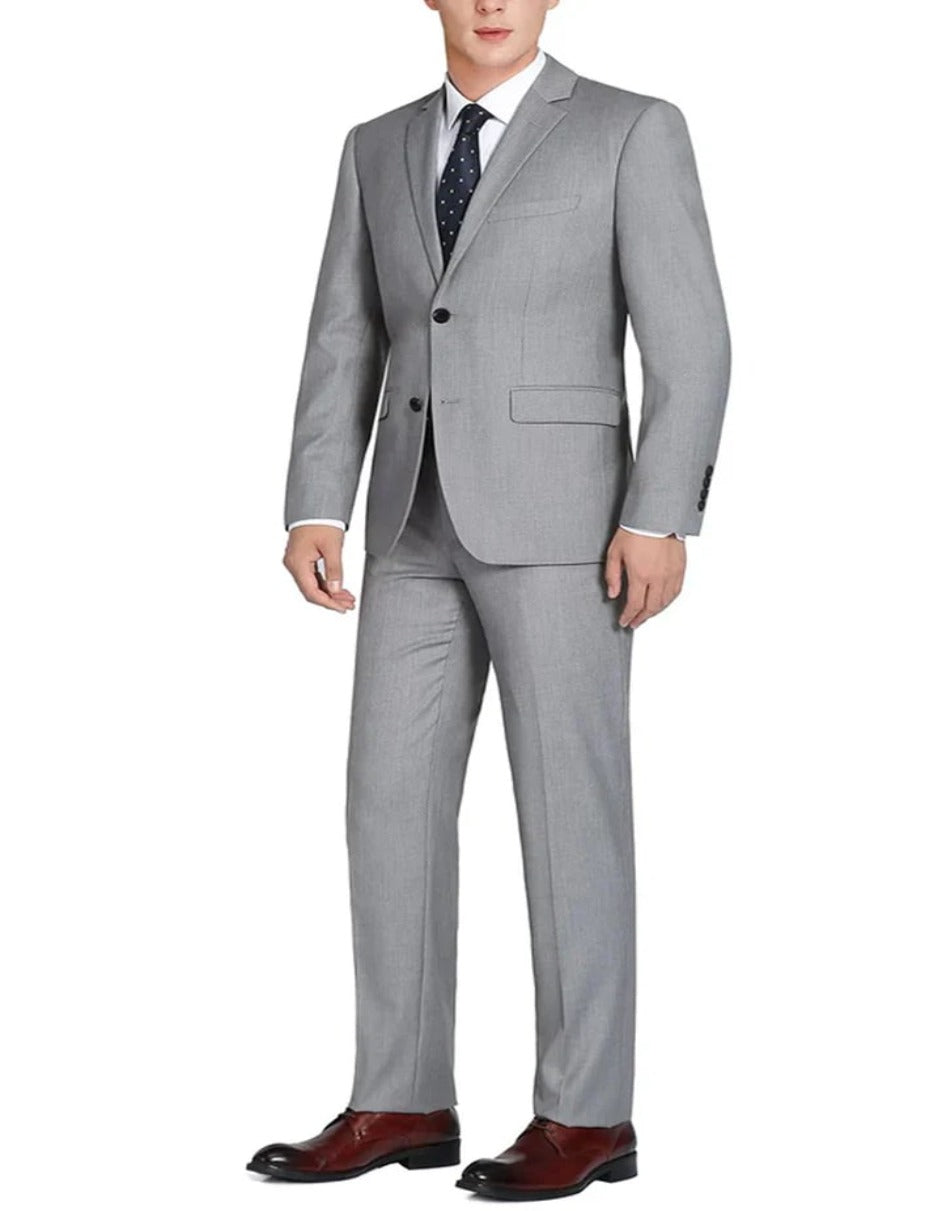 Light Grey Suit - Silver Gray Suit For Wedding - Mens Basic Two Button Slim Fit Light Grey Optional Vest Wool Suit - Men's Tuxedo USA