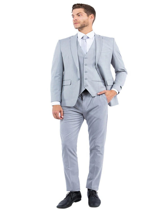 Light Grey Suit - Silver Gray Suit For Wedding - Men's Two Button Peak Lapel Summer Linen Style Beach Light Grey Wedding Suit - Men's Tuxedo USA