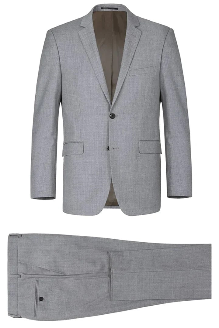 Light Grey Suit - Silver Gray Suit For Wedding - Mens Basic Two Button Slim Fit Light Grey Optional Vest Wool Suit - Men's Tuxedo USA