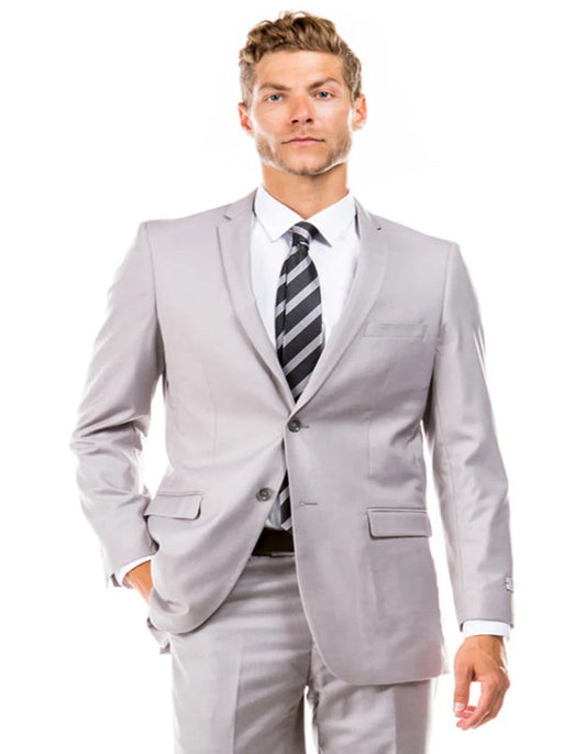 Light Grey Suit - Silver Gray Suit For Wedding - Men's Basic 2 Button Slim Fit Light Grey Wedding Suit - Men's Tuxedo USA