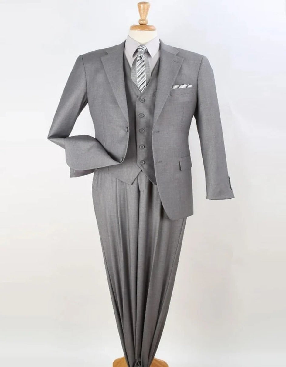 Pleated Suit - Mens Suits With Pleated Pant -  Regular Fit Suit - Vested Light Grey Suit - Men's Tuxedo USA