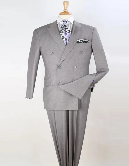 Light Grey Suit - Silver Gray Suit For Wedding - Mens Classic Double Breasted Luxury Wool Light Grey Suit - Men's Tuxedo USA