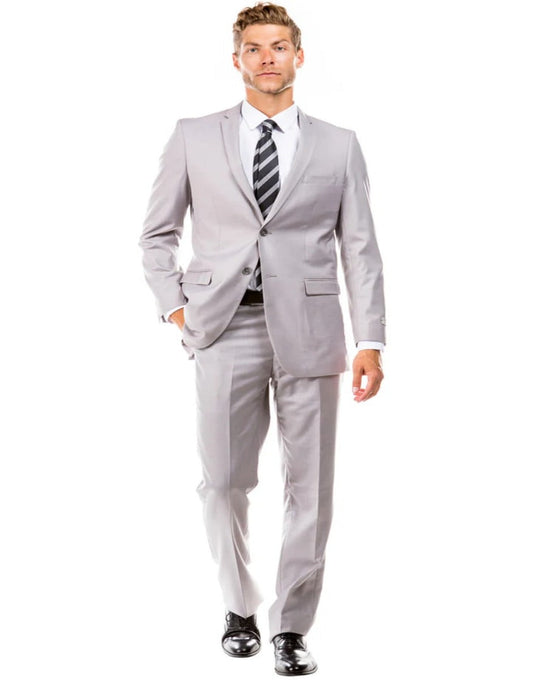 Light Grey Suit - Silver Gray Suit For Wedding - Men's Basic 2 Button Slim Fit Light Grey Wedding Suit - Men's Tuxedo USA