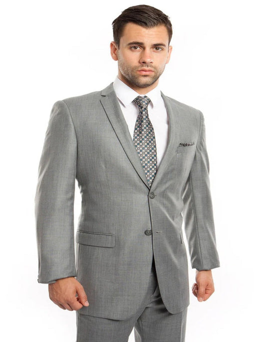 Light Grey Suit - Silver Gray Suit For Wedding - Men's Slim Fit Textured Shiny Sharkskin Light Grey Suit - Men's Tuxedo USA