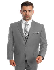 Light Grey Suit - Silver Gray Suit For Wedding - Men's Two Button Basic Modern Fit Light Grey Business Suit - Men's Tuxedo USA