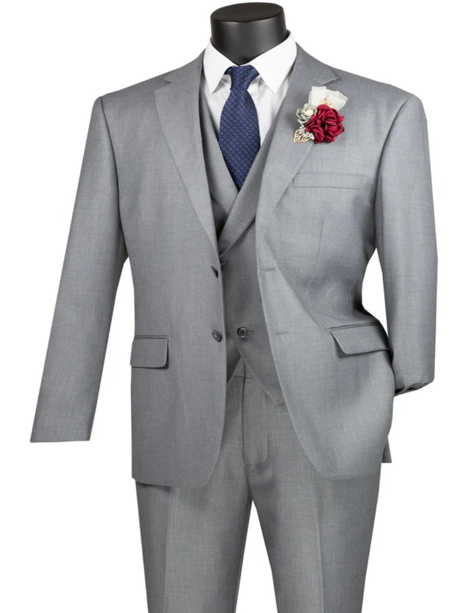 Light Grey Suit - Silver Gray Suit For Wedding - Mens Two Button Modern Fit Suit With Double Breasted Peak Lapel Light Grey Vest - Men's Tuxedo USA