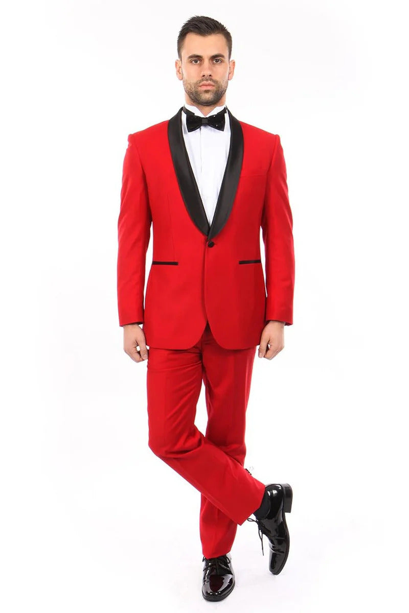 Men's Classic Slim Fit Shawl Lapel Tuxedo In Red - Men's Tuxedo USA